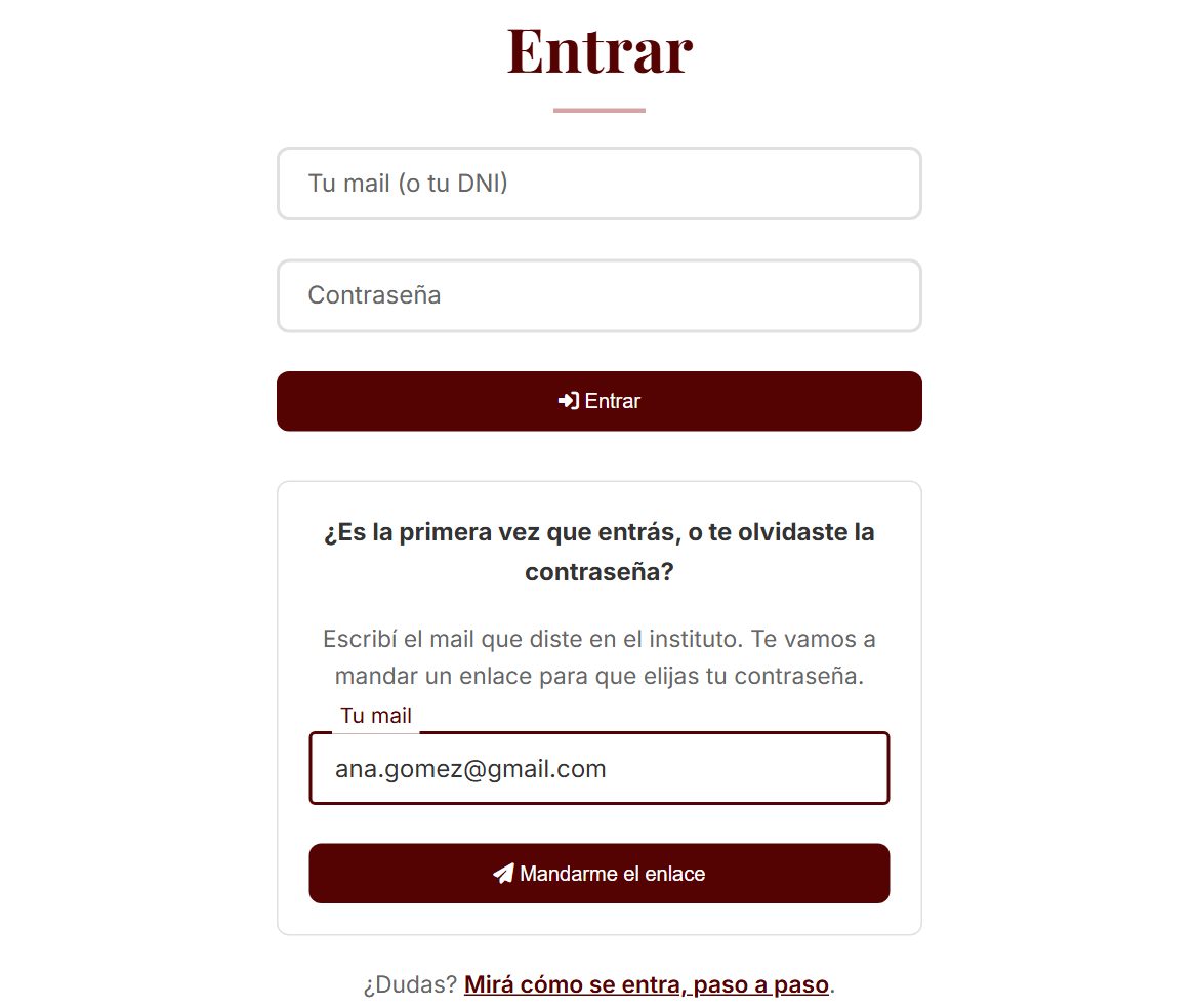 Pantalla Entrar, y abajo el recuadro Es la primera vez que entrás, con el mail escrito y el botón Mandarme el enlace.